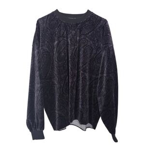 Vintage 90's Slazenger Velvet Velour Black Paisley Retro Sweater‎ Women's Size M